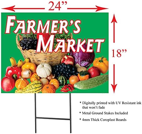 שוק החקלאים | שלט דו צדדי עם 2 חבילות עם סכומי קרקע מתכת | צבע מלא | 24 W x 18 H